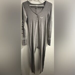 Victoria Secret Pink Sequin Thermal Long Romper One Piece Open Butt Pj’s Sz S